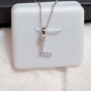 Sterling Silver, & Moissanite Diamond "L" Pendant Neclace